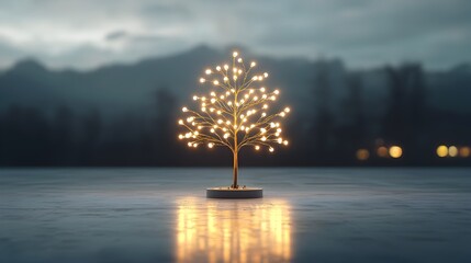 Poster - A tree shaped structure made of illuminating light bulbs representing the growth and progress that can be achieved through innovative ideas and creative thinking  The glowing