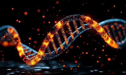 Poster - Glowing DNA Helix, a vibrant depiction of a spiraling double helix in luminous colors, symbolizing life and genetic complexity.