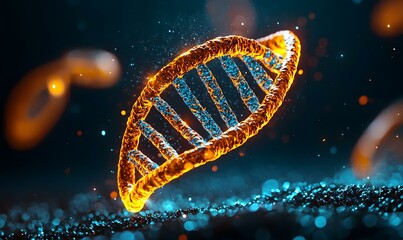 Poster - Luminous DNA Helix, a vibrant double helix illuminated in a dark space, symbolizing life, genetics, and the essence of biological information.