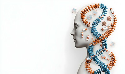 Poster - Human silhouette surrounded by vibrant, swirling DNA strands, symbolizing the connection between genetics and identity.