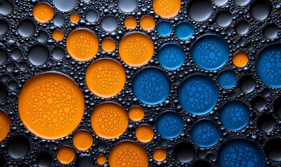Poster - Vibrant Fusion of Blue and Orange, a dynamic interplay of circular forms creating an energetic visual experience, evoking a sense of movement and harmony.