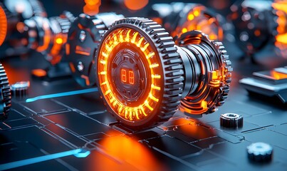 Poster - Intricate Robotic Components in Advanced Manufacturing, showcasing precision engineering and automation in a modern smart factory environment.
