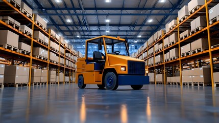 Poster - Streamlined Warehouse Logistics, a bustling hub of automated systems, organized inventory, efficient workflows, and dedicated workforce.