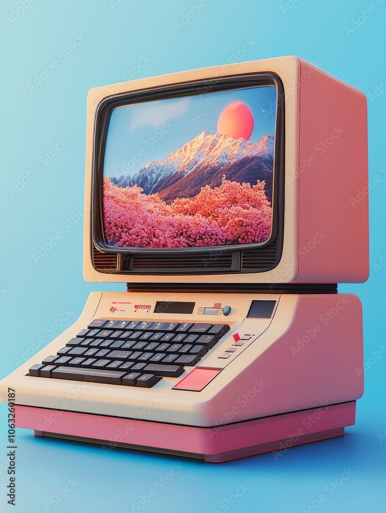 A retro-style computer with a large screen and keyboard. Stock Photo ...