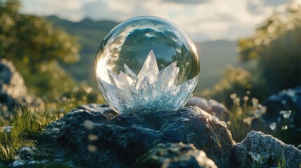 Crystal globe representing the concept of clean hydrogen energy Symbolizing a sustainable environment and ecological balance for a greener planet