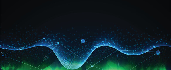 Aufkleber - Abstract vector technology background. Wave of particles artificial neural network