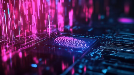 Poster - A digital representation of a fingerprint on a circuit board, symbolizing security technology.