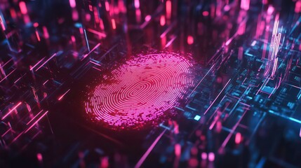 Aufkleber - A digital fingerprint overlaid on a futuristic, abstract background of glowing circuitry.