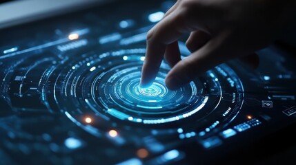 Poster - Person pushing a futuristic button on computer