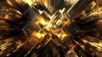 Aufkleber - Abstract golden geometric pattern with intersecting lines and shapes.