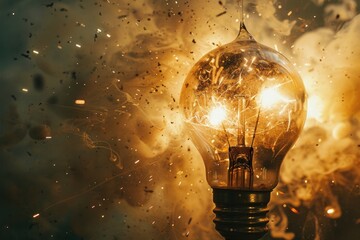 Poster - A glowing light bulb with sparks emerging from its filament