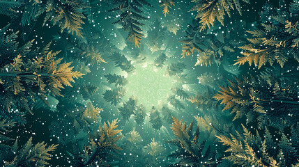 Illustration of a magical forest made of snowflakes and other pretty patterns.