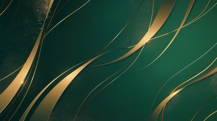 Elegant swirls of golden tones on a deep green background create a luxurious and modern abstract design.