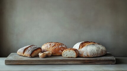 Aufkleber - An assortment of freshly baked breads and pastries is artfully arranged on a rustic wooden board, inviting a taste of homemade goodness. Generative AI
