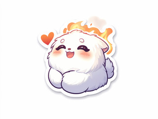 Cute fluffy animal with happy expression and hearts on white background, warm and lovable