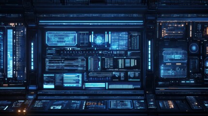 Poster - Scifi cyber space age material multifunctional background wall . Wide format panel design.