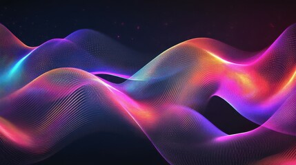 Poster - holographic iridescent neon curved wave in motion dark background. Gradient design element for banners, backgrounds, wallpapers