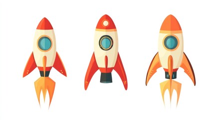 Poster - Rocket toys on a white backdrop. Vector flat isolated illustration.