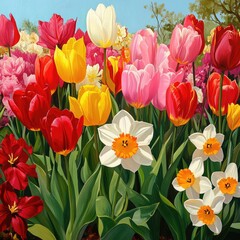 Wall Mural - red and yellow tulips