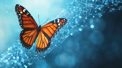 Aufkleber - A butterfly in a digital, abstract setting symbolizes transformation and nature's beauty.