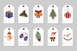 © Hanna Bykova - Set of festive gift tags with Christmas elements. Cute Tags with Santa, Christmas tree, snowman, bells and other classic Christmas symbols.  Vector modern illustration on white isolated background.