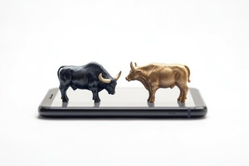 Poster - A person's smartphone with decorative bull figures on the cover