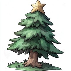 Minimalist Christmas Tree Illustration White Background