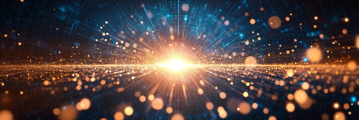 Poster - Abstract Golden Particles, Big Data Network Visualization, Speed Motion, Blurred Background