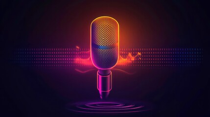 Poster - A stylized microphone with sound waves, representing audio recording or broadcasting.