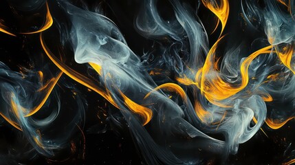 Poster - Abstract swirling smoke with hints of gold on a dark background.