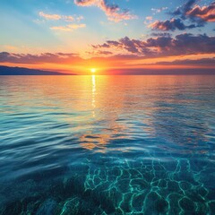 Poster - Summer sunset reflecting off calm, crystal-clear waters 