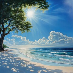 Poster - Summer sunshine illuminating a tranquil beach scene 