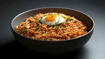 Poster - A bowl of seasoned rice garnished with green herbs, ready to be served as a meal.
