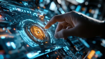 Poster - Person pushing a futuristic button on computer