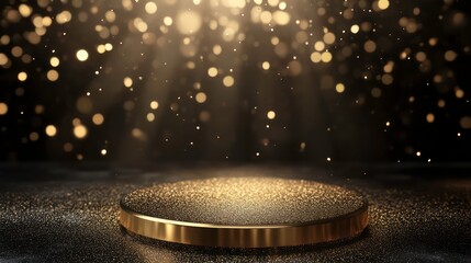 Poster - A golden podium illuminated by sparkling lights, creating a celebratory atmosphere.