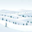 © Anna Garifulina  - Minimalistic winter landscape illustration with snow-covered hills and scattered pine trees under a soft, pale sky. Tranquil and serene scene, perfect for holiday themes and seasonal designs