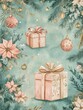 © Dekastro - christmas watercolor illustration core scene with gifts as a central motif