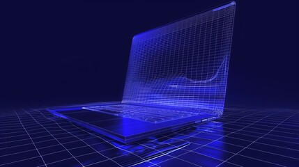 Aufkleber - A laptop is presented in an abstract design, featuring detailed TV scan lines, set in a vibrant blue atmosphere that enhances its digital appeal. Generative AI