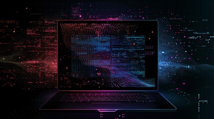 Aufkleber - An abstract graphic design showcases a laptop emitting colorful digital data, creating a captivating visual representation of technology. Generative AI