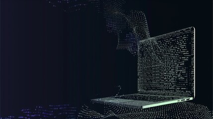 Aufkleber - A modern laptop displays dynamic data visualizations amidst an abstract background, showcasing technology and innovation. Generative AI