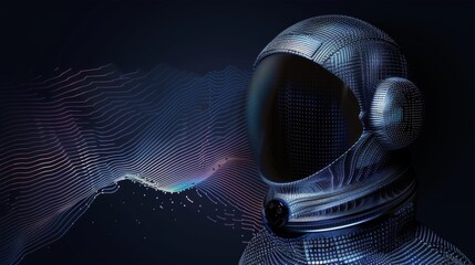 Poster - a detailed graphic design highlights the head of an astronaut, enveloped by dynamic wave patterns in