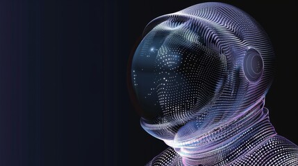 Fototapete - An elaborate abstract design showcases the head of an astronaut with intricate digital patterns against a dark backdrop. Generative AI