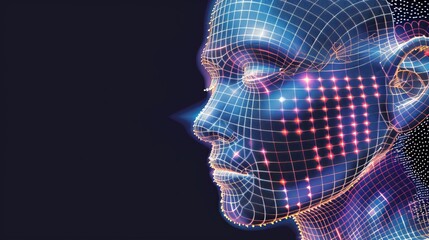 Poster - An abstract graphic represents the head of an astronaut surrounded by glowing digital elements, evoking a sense of space exploration. Generative AI