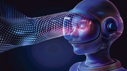 Poster - this graphic showcases a futuristic head composed of digital lines, with a virtual hand extending to