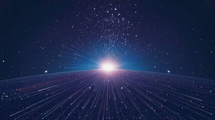 Poster - this artwork displays an abstract design with radiant light emerging from a dark cosmic landscape, s
