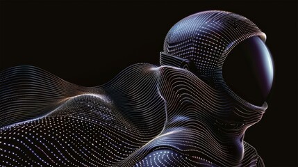 Fototapete - A dynamic and abstract representation of a space helmet, surrounded by intricate, flowing patterns creating a sense of movement and depth. Generative AI