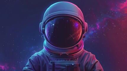 Poster - This graphic design highlights an astronaut helmet surrounded by a colorful, cosmic backdrop filled with stars and nebulae. Generative AI