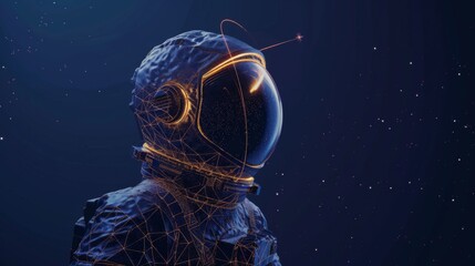 Aufkleber - A close-up of an astronaut's head wrapped in glowing lines, set against a deep cosmic background filled with stars. Generative AI