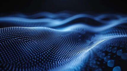 Aufkleber - An abstract graphic design showcases a laptop at the forefront, surrounded by fluid digital waves in a contemporary workspace. Generative AI