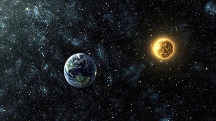 Wall Mural - digital illustration of earths atmosphere visible from space, highlighting the stars and the sun. th